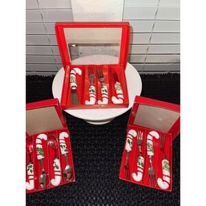 Vintage Christmas Hors D'oeuvre Spoon, Fork, Knife With candy cane Handles- 12‎